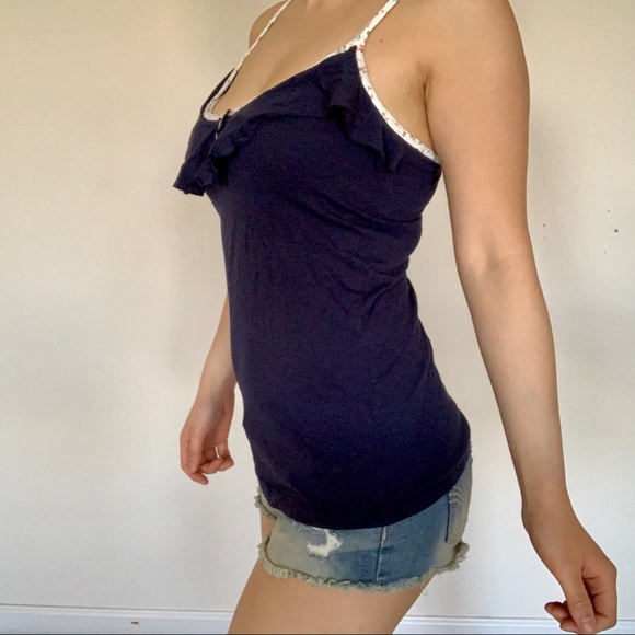 🍍 Wet Seal navy cami ruffle & floral details sz S - Picture 2 of 6